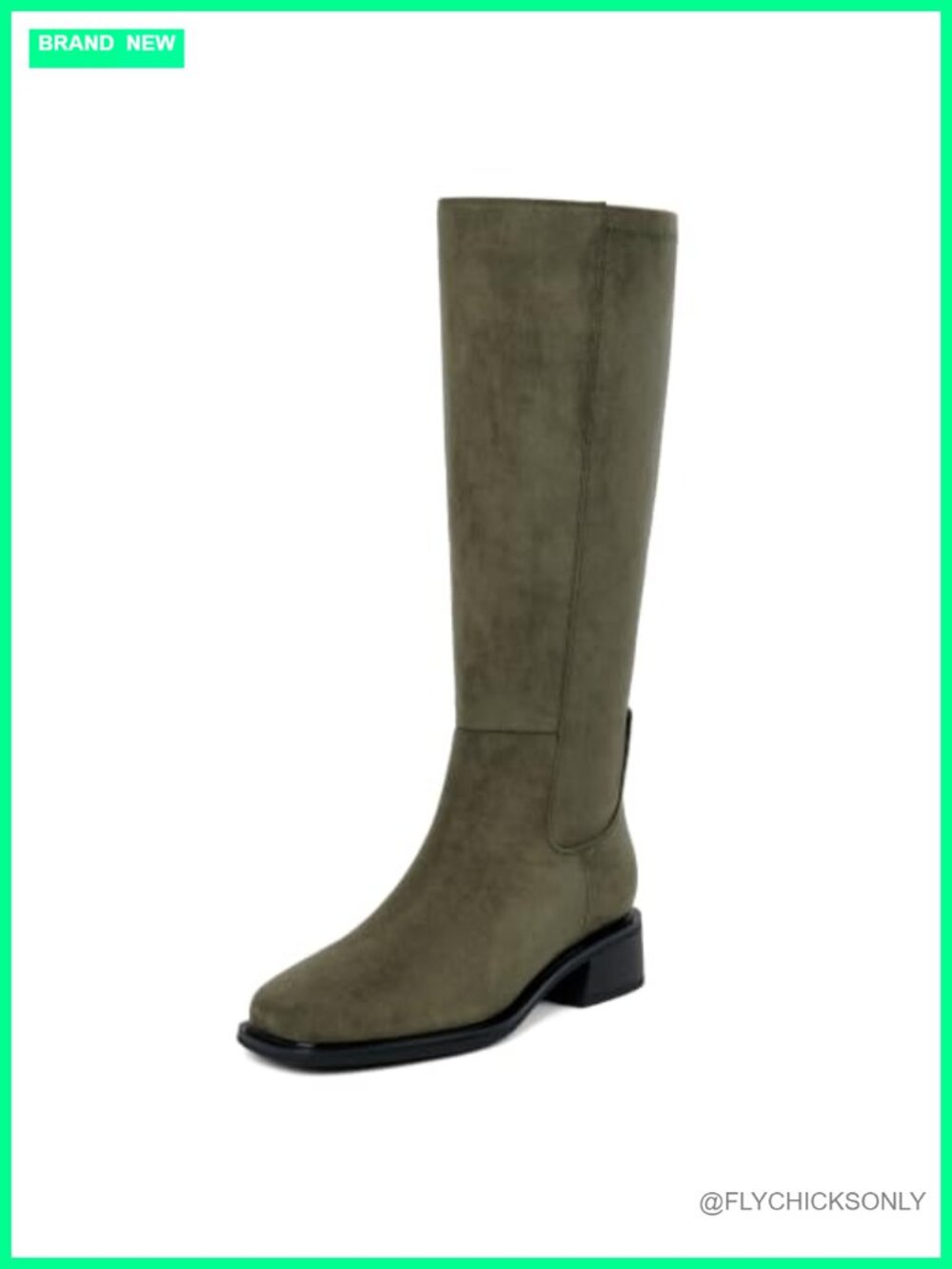 Knee High Boots Low Heel Faux Suede Square Toe Tall Women's